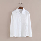 jf23 Foxmertor 100% Cotton Shirt White Blouse 2020 Spring Autumn Blouses Shirts Women Long Sleeve Casual Tops Solid Pocket Blusas #66