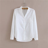 jf23 Foxmertor 100% Cotton Shirt White Blouse 2020 Spring Autumn Blouses Shirts Women Long Sleeve Casual Tops Solid Pocket Blusas #66