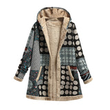 Abrigo chaqueta larga con capucha de lana gruesa con estampado cálido y bolsillo