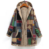 Abrigo chaqueta larga con capucha de lana gruesa con estampado cálido y bolsillo