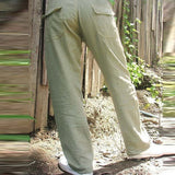 Pantalón de Lino para hombres. Pantalones de pierna ancha. Jogging Oversize.