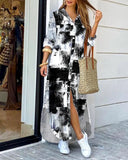 jf23 Spring And Autumn Women's Fashion Checker Print Long Shirt Dress Casual Polo Neck Long Sleeve Loose Single Breasted Pocket Dress
