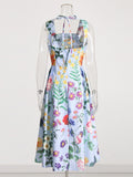 Vestido estampado suelto para mujer. Vestido cuello cuadrado sin mangas.