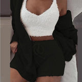 jf23  luffy Pajamas Set for Women Casual Sleepwear Tank Top and Shorts Plus Size Hoodie Leisure Homsuit Winter 3 Pieces Pijamas