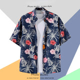 Retro Floral Short Sleeve Shirt Men Trendy Personalized Versatile Cool Five-point Sleeve Summer Hawaii Clothing Trend