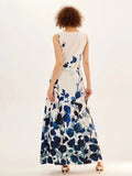 jf23 New Spring/Summer Casual Sleeveless Long Dress Women's V-Neck Printed Dresses Swing Bohemian Retro Dresses  A-LINE