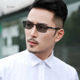 jf Men's Vintage Business Photochromic Myopia Glasses Half Frame Metal Blue Light Blocking Eyewear Classic UV Shades Sunglasses