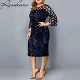 jf23  Elegant Sequin Plus Size 4XL 5XL Women Midi Dress Sexy Casual Evening Party Dresses Gown Wedding Luxury Robe Rouge Vestidos