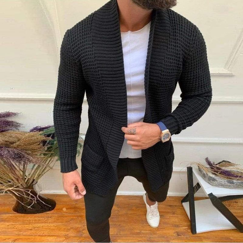 Cardigan Negro Sueter Largos Para Hombres Cárdigan Cuello En V