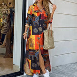 jf23 Spring And Autumn Women's Fashion Checker Print Long Shirt Dress Casual Polo Neck Long Sleeve Loose Single Breasted Pocket Dress