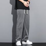 Pantalones vaqueros para hombre. Pantalones rectos sueltos con cordón, cintura elástica.