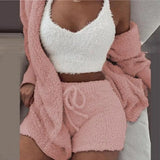 jf23  luffy Pajamas Set for Women Casual Sleepwear Tank Top and Shorts Plus Size Hoodie Leisure Homsuit Winter 3 Pieces Pijamas