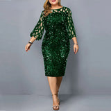 jf23  Elegant Sequin Plus Size 4XL 5XL Women Midi Dress Sexy Casual Evening Party Dresses Gown Wedding Luxury Robe Rouge Vestidos