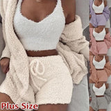 jf23  luffy Pajamas Set for Women Casual Sleepwear Tank Top and Shorts Plus Size Hoodie Leisure Homsuit Winter 3 Pieces Pijamas