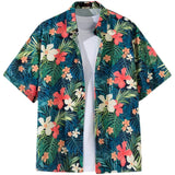 Retro Floral Short Sleeve Shirt Men Trendy Personalized Versatile Cool Five-point Sleeve Summer Hawaii Clothing Trend