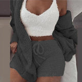 jf23  luffy Pajamas Set for Women Casual Sleepwear Tank Top and Shorts Plus Size Hoodie Leisure Homsuit Winter 3 Pieces Pijamas