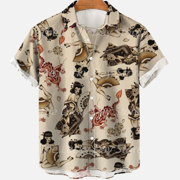 Camisa de manga corta hawaiana para hombres. Camisas diseños 3D