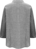plus Size Women's V-Neck Striped Long Sleeve Button Shirt Casual Classic Fit Office Workwear