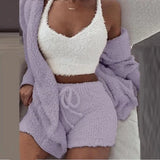 jf23  luffy Pajamas Set for Women Casual Sleepwear Tank Top and Shorts Plus Size Hoodie Leisure Homsuit Winter 3 Pieces Pijamas