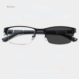 jf Men's Vintage Business Photochromic Myopia Glasses Half Frame Metal Blue Light Blocking Eyewear Classic UV Shades Sunglasses