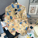 Retro Floral Short Sleeve Shirt Men Trendy Personalized Versatile Cool Five-point Sleeve Summer Hawaii Clothing Trend