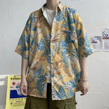 Retro Floral Short Sleeve Shirt Men Trendy Personalized Versatile Cool Five-point Sleeve Summer Hawaii Clothing Trend