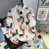 Retro Floral Short Sleeve Shirt Men Trendy Personalized Versatile Cool Five-point Sleeve Summer Hawaii Clothing Trend