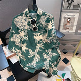Retro Floral Short Sleeve Shirt Men Trendy Personalized Versatile Cool Five-point Sleeve Summer Hawaii Clothing Trend