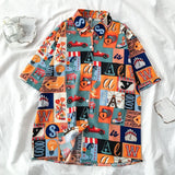 Retro Floral Short Sleeve Shirt Men Trendy Personalized Versatile Cool Five-point Sleeve Summer Hawaii Clothing Trend