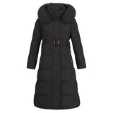 Chaqueta de invierno con capucha para mujer. Abrigo largo con capucha y cuello de piel