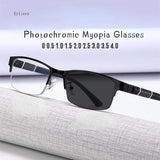jf Men's Vintage Business Photochromic Myopia Glasses Half Frame Metal Blue Light Blocking Eyewear Classic UV Shades Sunglasses