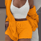 jf23  luffy Pajamas Set for Women Casual Sleepwear Tank Top and Shorts Plus Size Hoodie Leisure Homsuit Winter 3 Pieces Pijamas