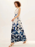 jf23  New Spring/Summer Casual Sleeveless Long Dress Women's V-Neck Printed Dresses Swing Bohemian Retro Dresses  A-LINE