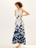 jf23  New Spring/Summer Casual Sleeveless Long Dress Women's V-Neck Printed Dresses Swing Bohemian Retro Dresses  A-LINE