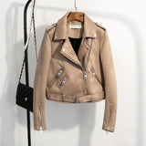 Otoño Mujer Dama Señora Simil Gamuza Chaqueta Campera Abrigo Delgada Cuero Ecologico Exterior