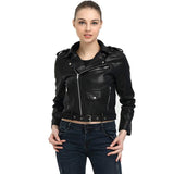 Otoño Cuero Ecologico Chaqueta Campera Abrigo Mujer Dama Señora Exterior Motocicleta con Cinturon