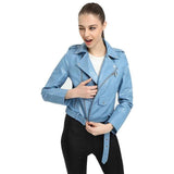 Otoño Cuero Ecologico Chaqueta Campera Abrigo Mujer Dama Señora Exterior Motocicleta con Cinturon