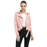 Otoño Cuero Ecologico Chaqueta Campera Abrigo Mujer Dama Señora Exterior Motocicleta con Cinturon