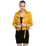 Otoño Cuero Ecologico Chaqueta Campera Abrigo Mujer Dama Señora Exterior Motocicleta con Cinturon