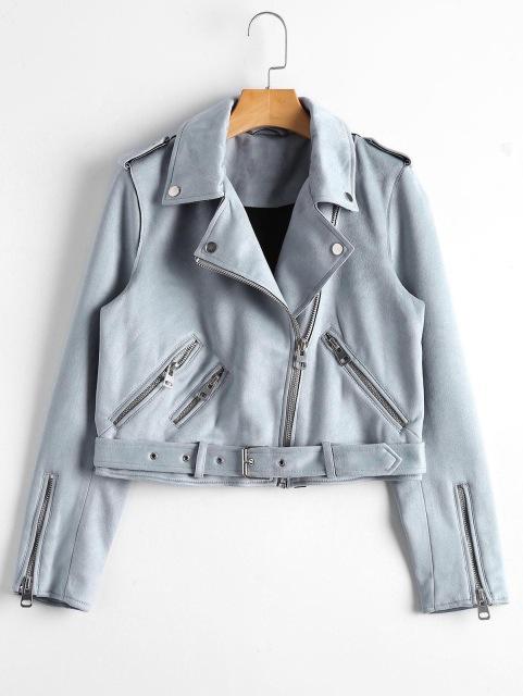 Chaqueta piel shop gris mujer