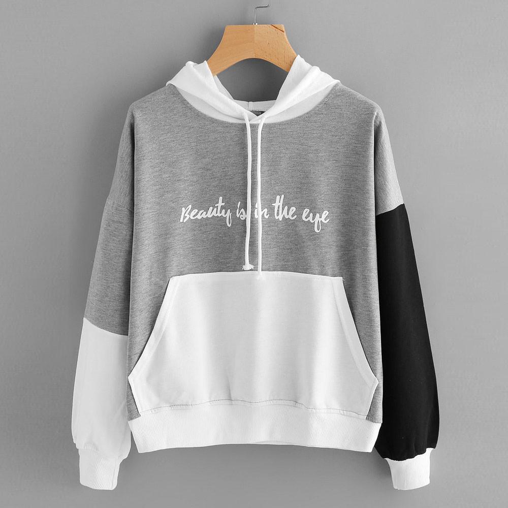 Buzo Sudadera con Capucha Letras Mujer Manga Bicolor – Te Quiero