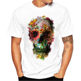 Remera Chomba Hombre Calavera Craneo Diseño Floral Flores Manga Corta