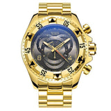 Reloj Pulsera Grande Creativo Oro Azul Acero Cuarzo Hombre Caballero A prueba de Agua