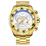 Reloj Pulsera Grande Creativo Oro Azul Acero Cuarzo Hombre Caballero A prueba de Agua