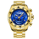 Reloj Pulsera Grande Creativo Oro Azul Acero Cuarzo Hombre Caballero A prueba de Agua