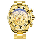 Reloj Pulsera Grande Creativo Oro Azul Acero Cuarzo Hombre Caballero A prueba de Agua