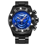 Reloj Pulsera Grande Creativo Oro Azul Acero Cuarzo Hombre Caballero A prueba de Agua