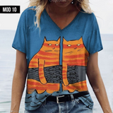 (sólo 50 en Promo!) Camiseta Remera en V Gatos Cat Women's