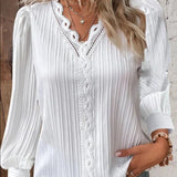 Camisa elegante de manga larga con cuello en V y encaje de retazos