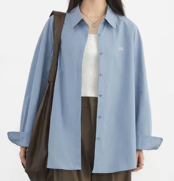 Camisa Fina Oversize Celeste/Rosa